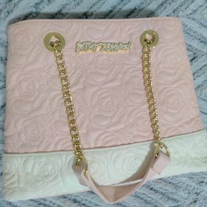 Betsey Johnson hand bag. PInk/White Rose Stitching